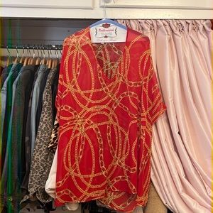 Show Me Your MuMu Red and Gold Chain Print Swim Coverup